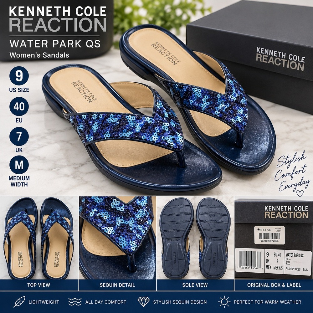 Kenneth Cole Reaction Water Park QS Blue Sequin Sandals Womens 9 RL02250QS